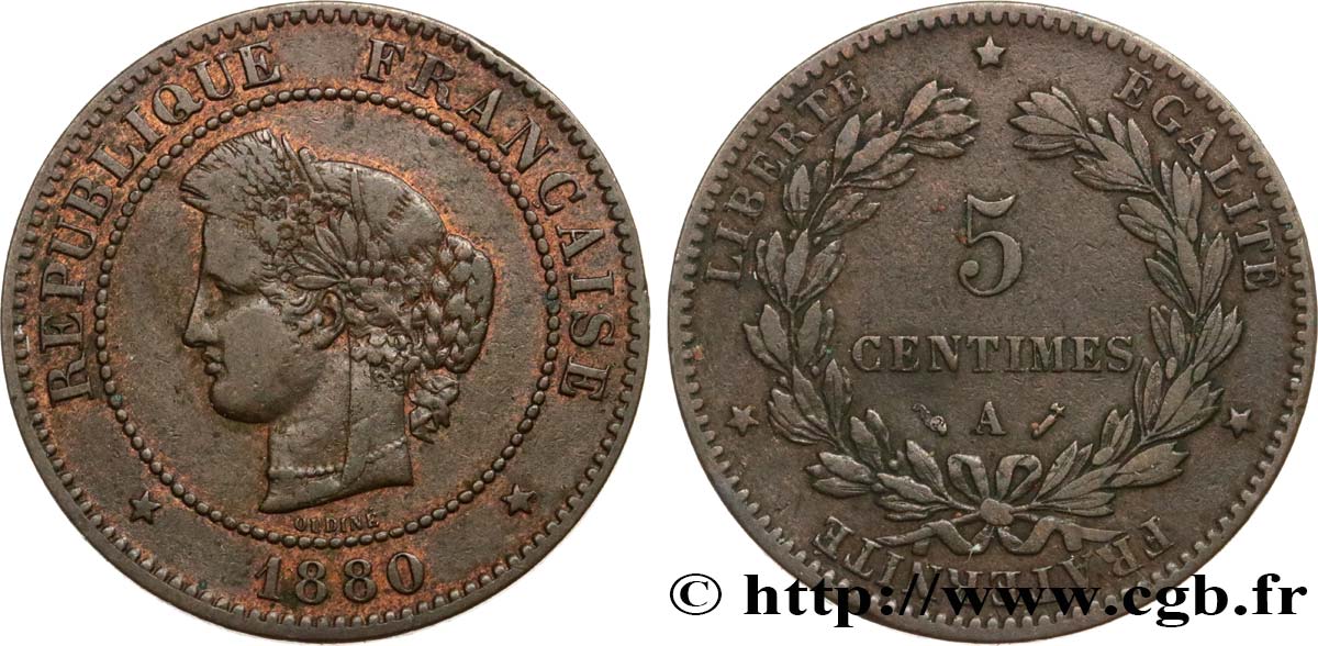 5 centimes Cérès 1880 Paris F.118/21 TB25