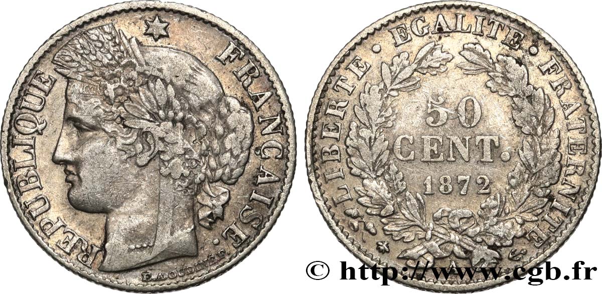50 centimes Cérès, IIIe République 1872 Paris F.189/3 S