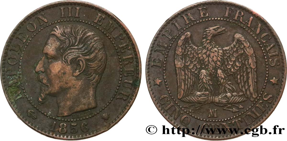 Cinq centimes Napoléon III, tête nue 1856 Marseille F.116/35 SS40