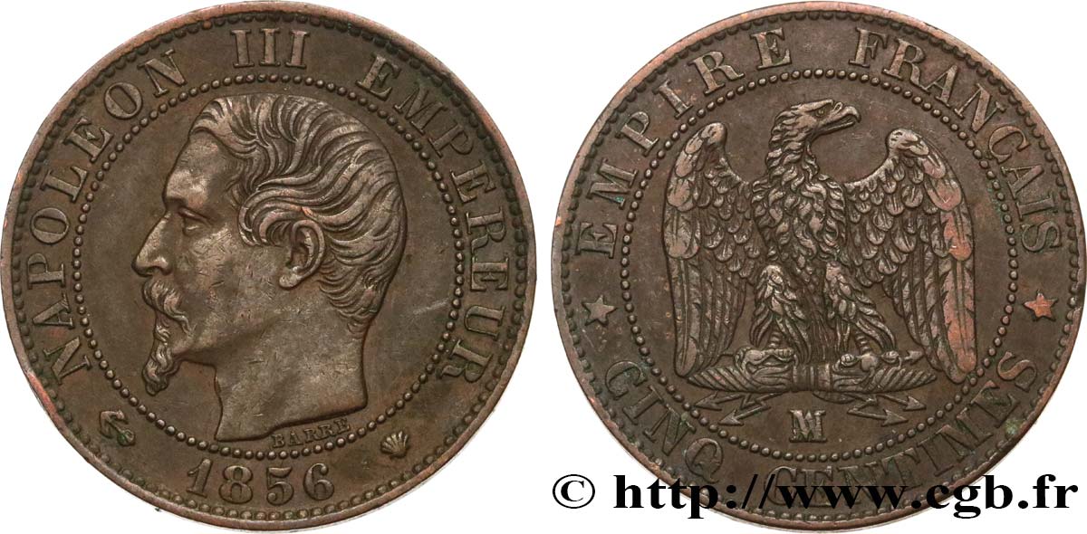 Cinq centimes Napoléon III, tête nue 1856 Marseille F.116/35 TTB45