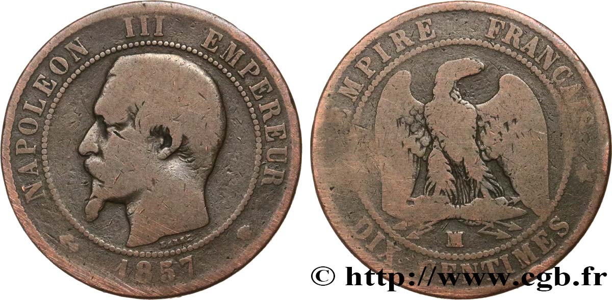 Dix centimes Napoléon III, tête nue 1857 Marseille F.133/45 VG