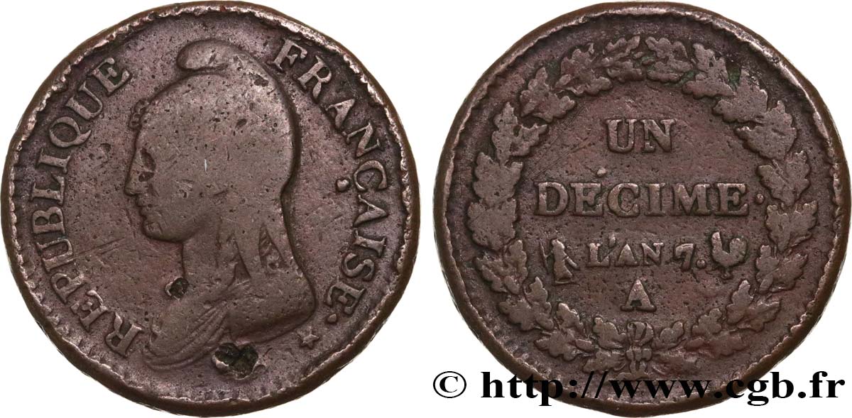 Un décime Dupré, grand module 1799 Paris F.129/20 TB20