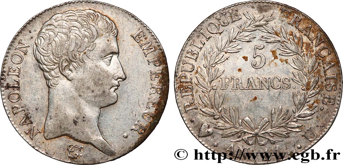 5 francs Napoléon Empereur, Calendrier révolutionnaire 1805 Turin F.303/28 TTB+ 