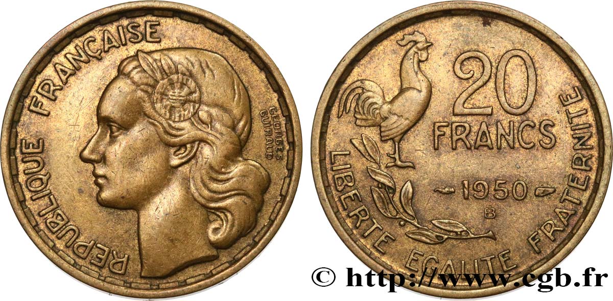 20 francs Georges Guiraud, 4 faucilles 1950 Beaumont-Le-Roger F.401/3 TB35