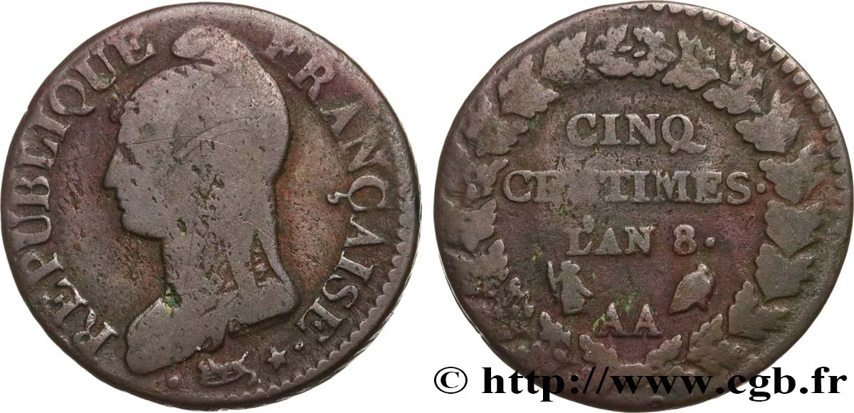 Cinq centimes Dupré, grand module 1800 Metz F.115/102 B12