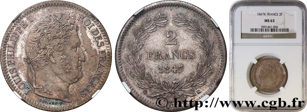 2 francs Louis-Philippe 1847 Bordeaux F.260/114 SC63 NGC