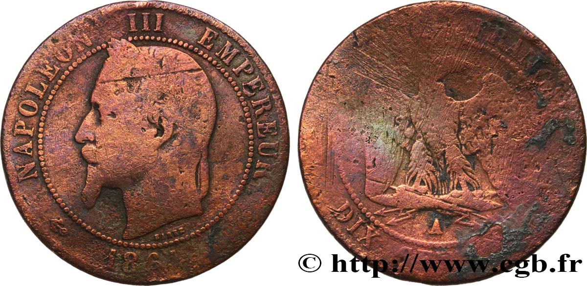 Dix centimes Napoléon III, tête laurée 1864 Paris F.134/13 B6