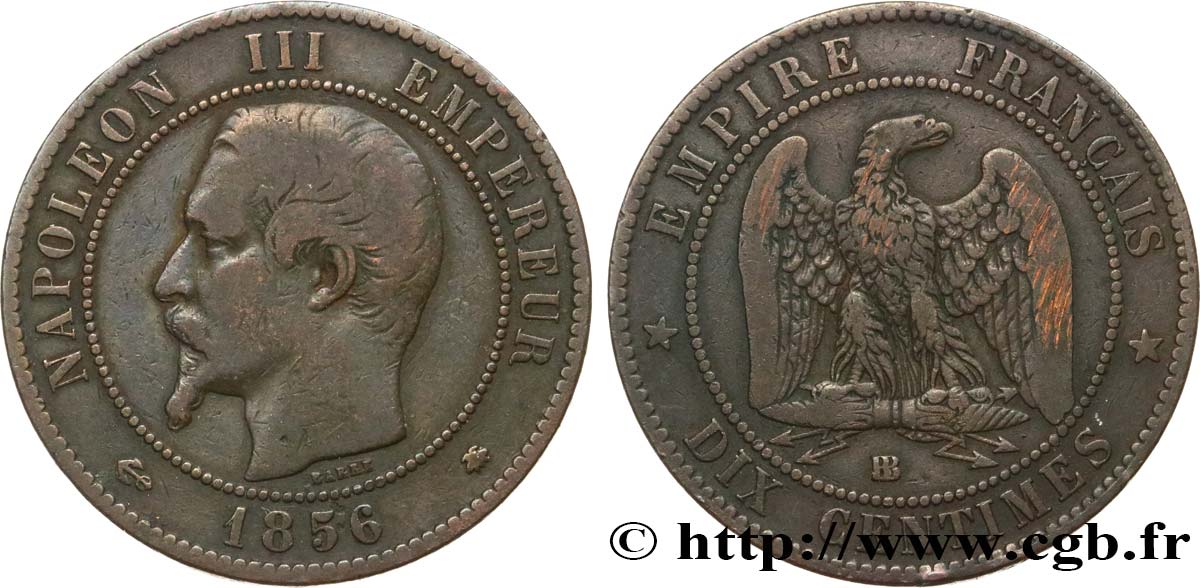 Dix centimes Napoléon III, tête nue 1856 Strasbourg F.133/36 BC20