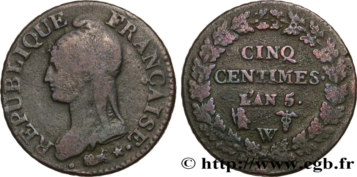 Cinq centimes Dupré, grand module 1797 Lille F.115/31 BC25