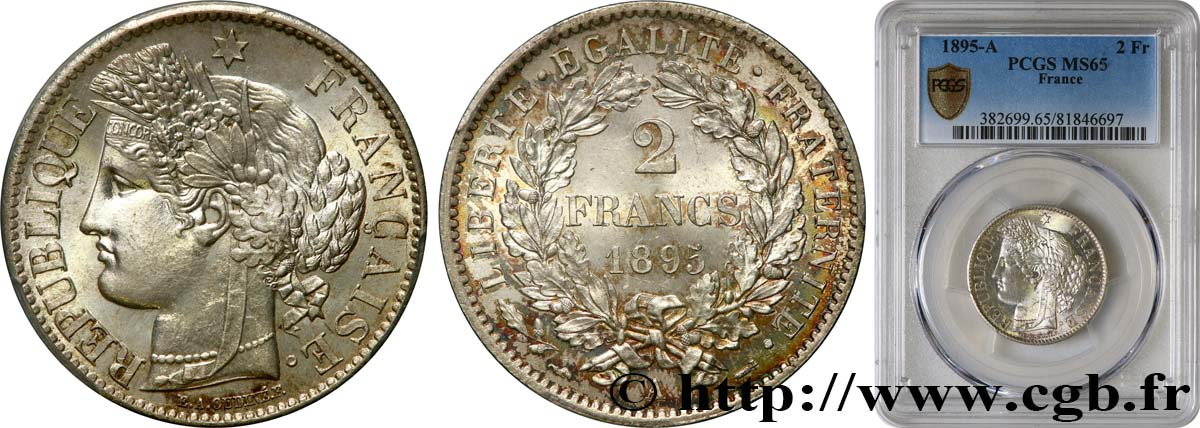 2 francs Cérès, avec légende 1895 Paris F.265/17 FDC65 PCGS