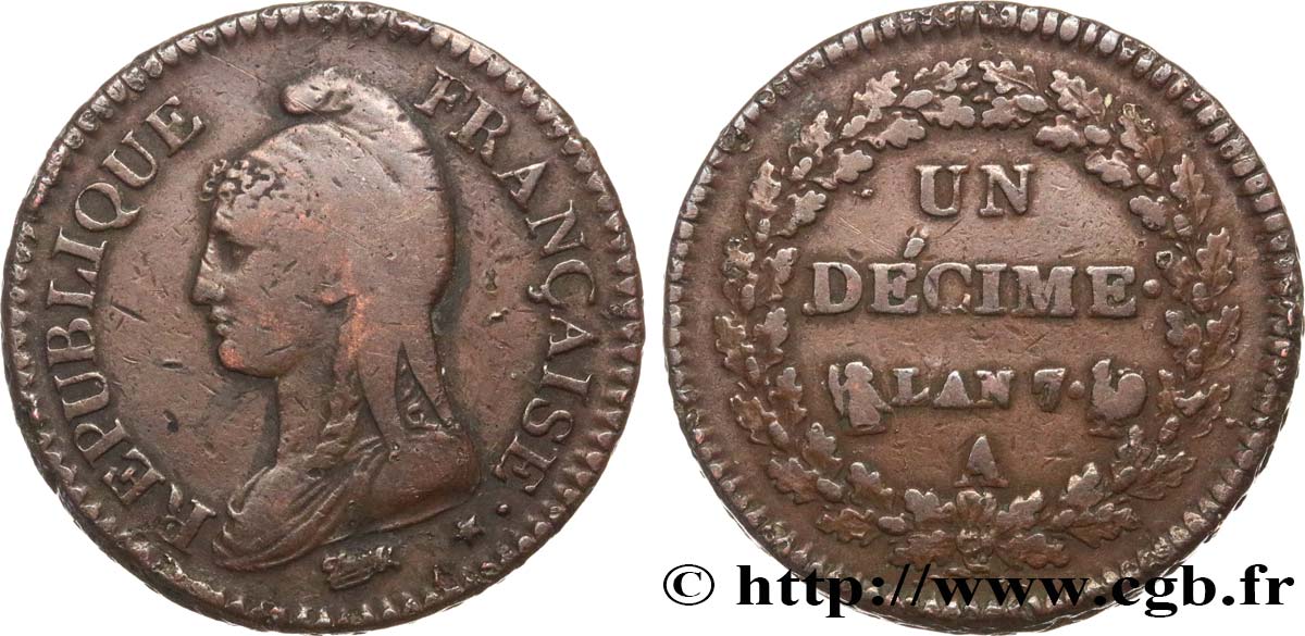Un décime Dupré, grand module 1799 Paris F.129/24 TB35