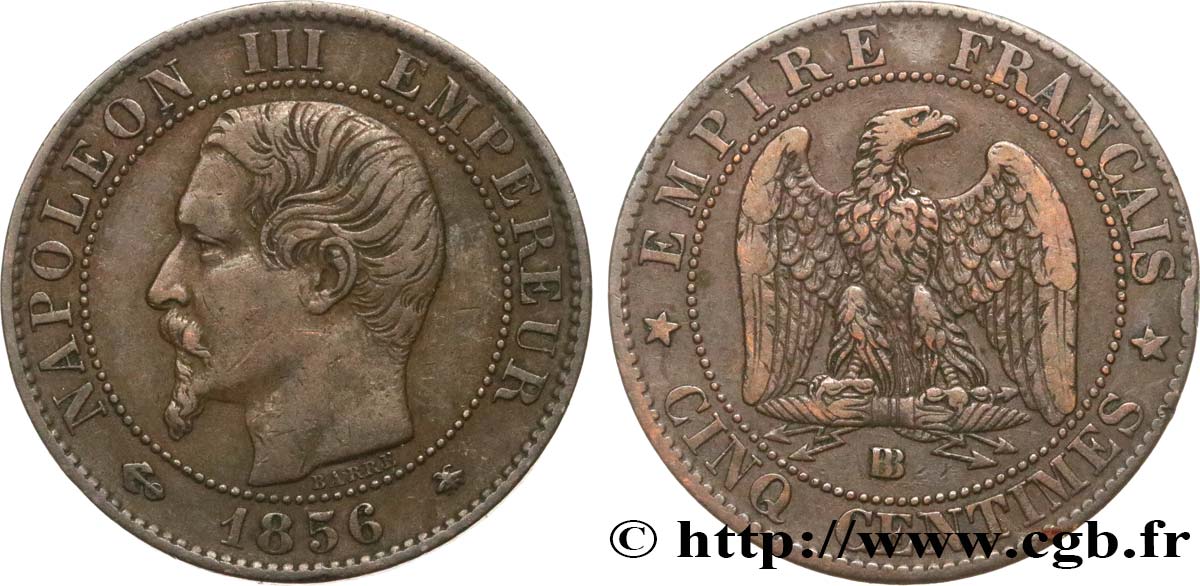 Cinq centimes Napoléon III, tête nue 1856 Strasbourg F.116/32 S35 