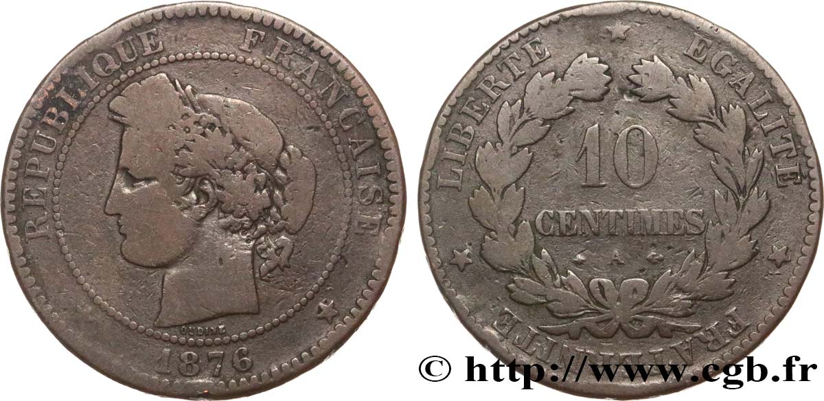 10 centimes Cérès 1876 Paris F.135/16 SGE10 