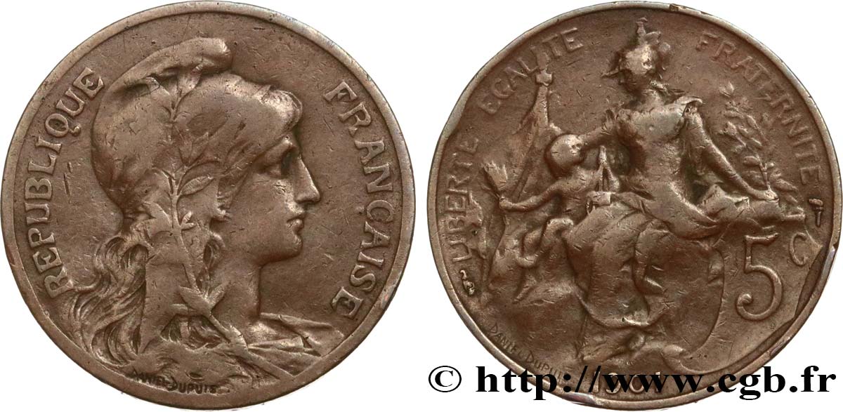 5 centimes Daniel-Dupuis 1901  F.119/11 VF20 