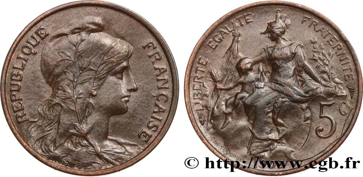 5 centimes Daniel-Dupuis 1902  F.119/12 XF45 