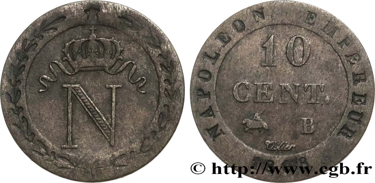 10 cent. à l N couronnée 1808 Rouen F.130/3 BB50 