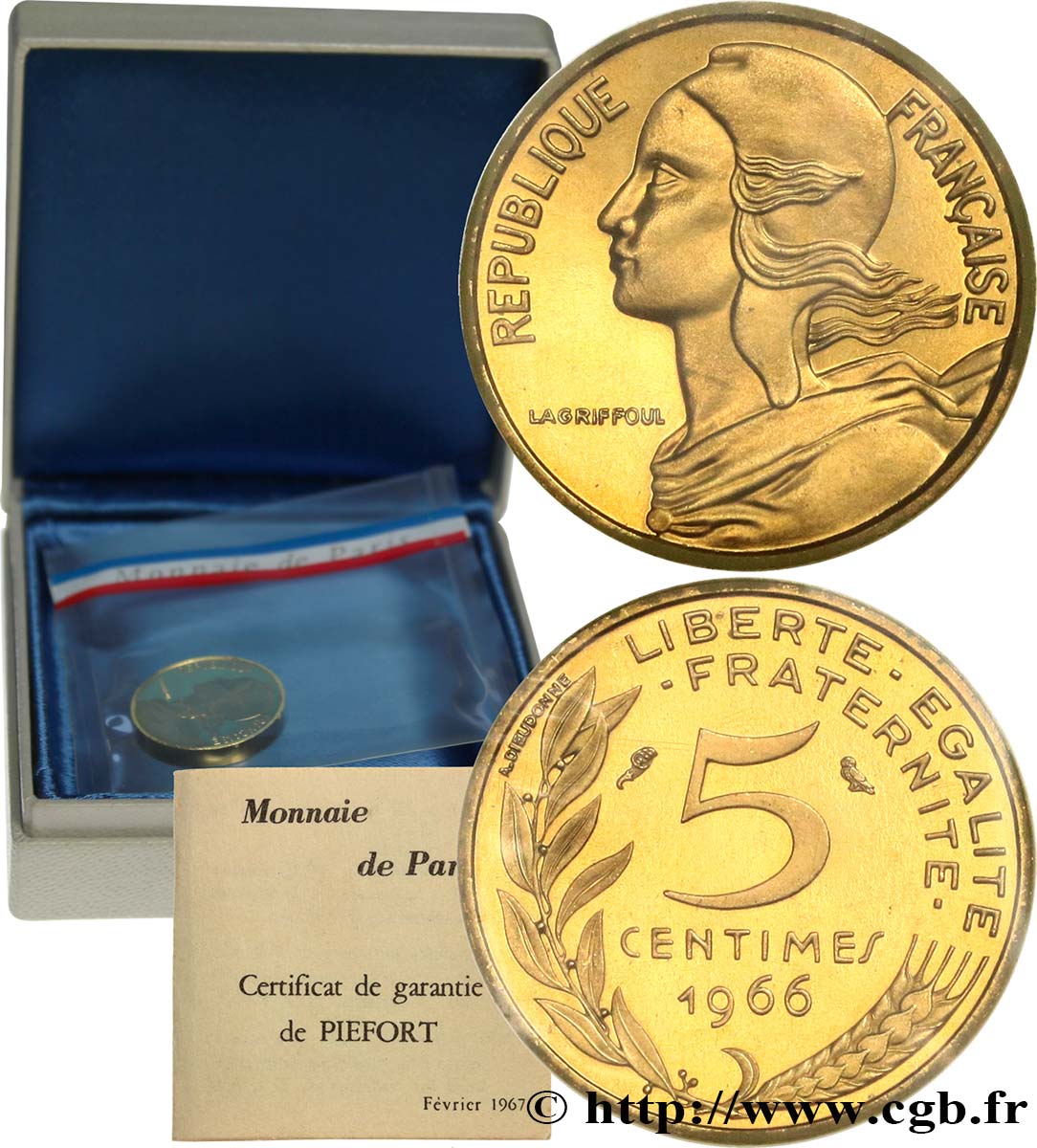Piéfort Br-Al de 5 centimes Marianne 1966 Paris GEM.22 P1 MS 