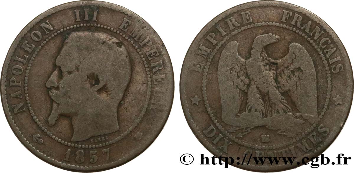 Dix centimes Napoléon III, tête nue 1857 Strasbourg F.133/43 B10