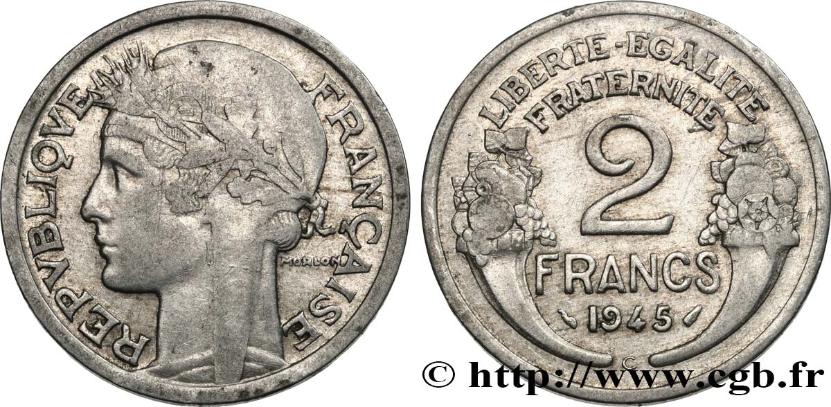 2 francs Morlon, aluminium 1945 Castelsarrasin F.269/7 VF 
