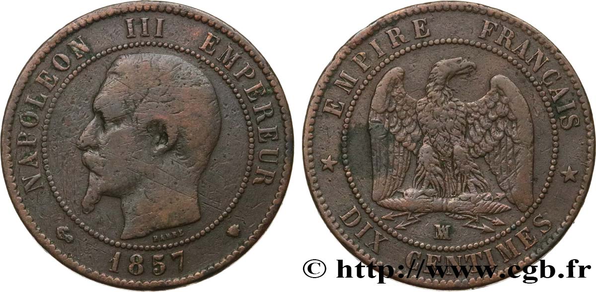 Dix centimes Napoléon III, tête nue 1857 Marseille F.133/45 MB