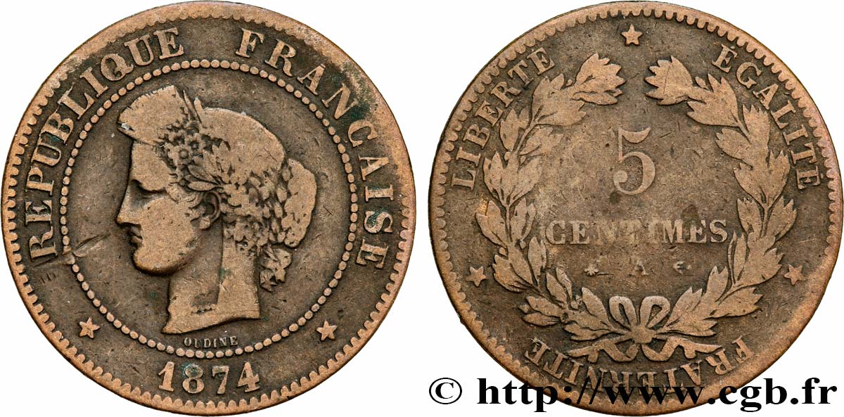 5 centimes Cérès 1874 Paris F.118/9 F