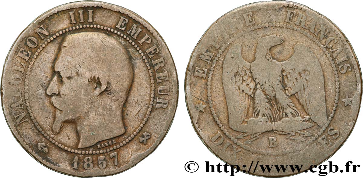 Dix centimes Napoléon III, tête nue 1857 Rouen F.133/42 B10