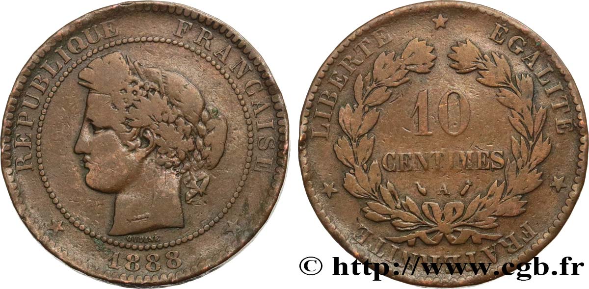 10 centimes Cérès 1888 Paris F.135/33 TB25 