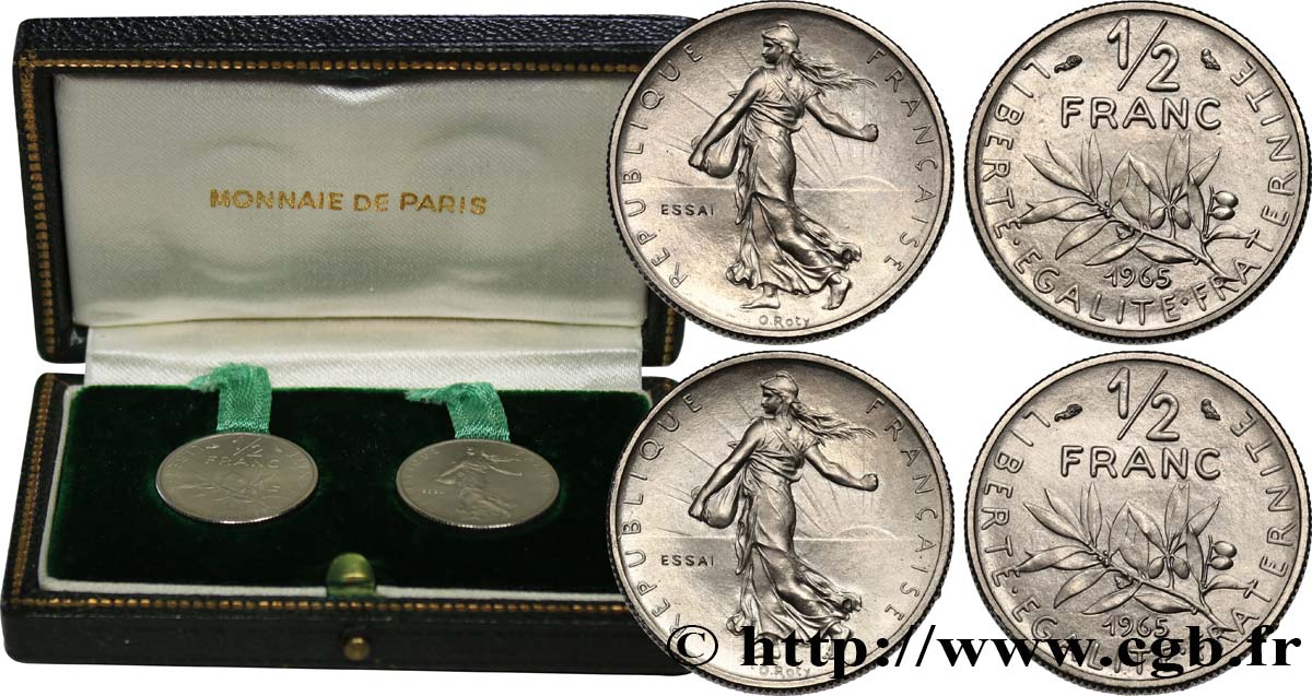 Boîte de présentation de deux essais du 1/2 franc Semeuse 1965 Paris GEM.91 16 FDC 