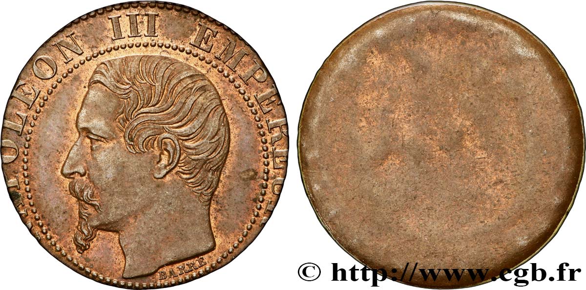Cinq centimes Napoléon III, tête nue, Uniface, Fautée erreur de flan n.d. s.l. F.116/ var. VZ+ 