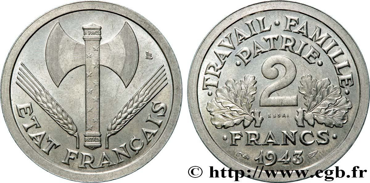 Essai de 2 francs Francisque 1943 Paris F.270/1 SPL63 