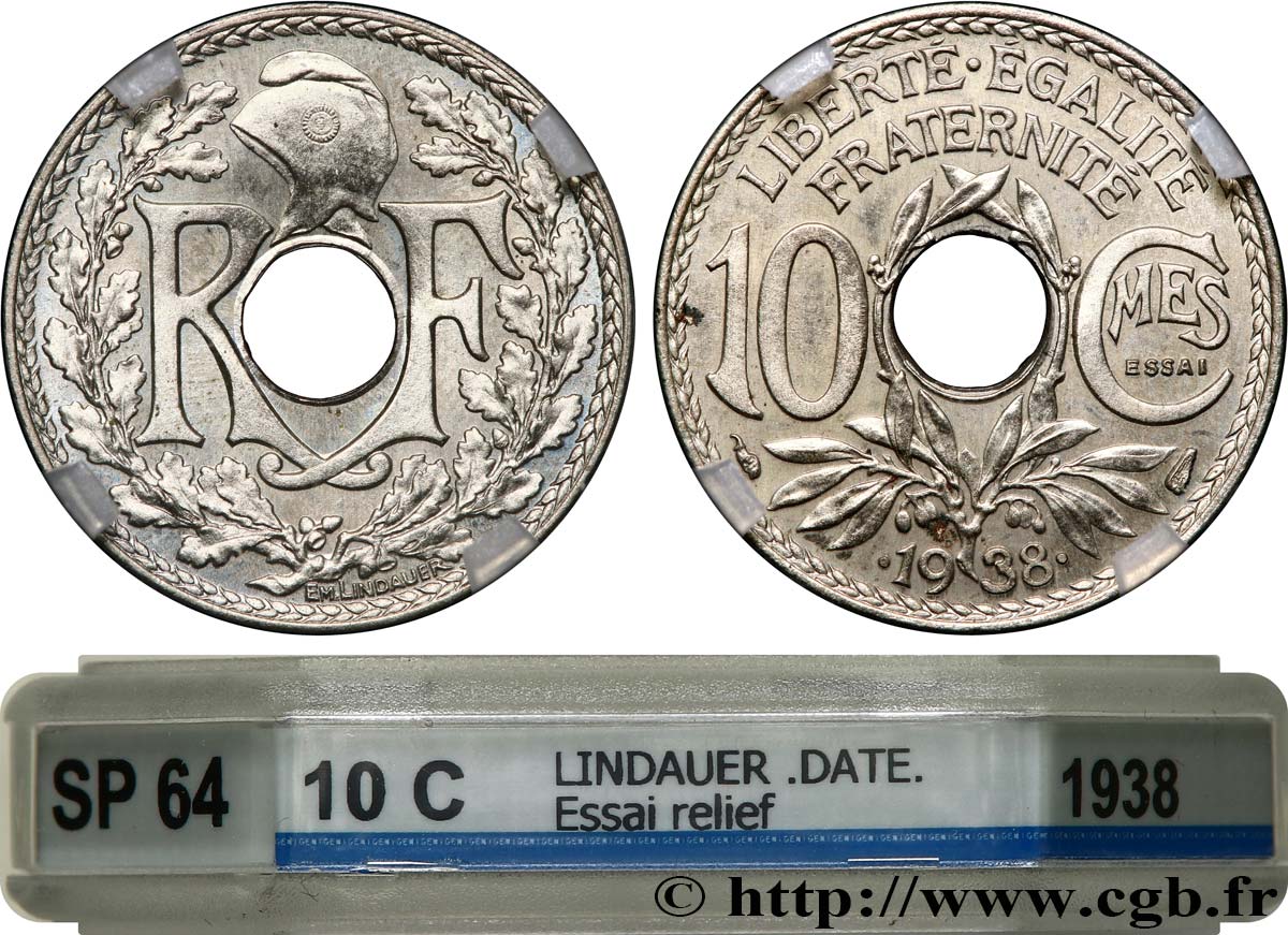 Essai de 10 centimes Lindauer, Bronze-Nickel 1938 Paris GEM.40 3 SC64 GENI