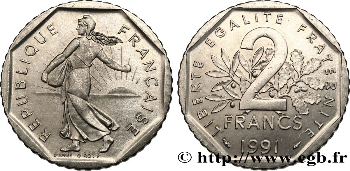 2 francs Semeuse, nickel, frappe monnaie 1991 Pessac F.272/15 fST63 