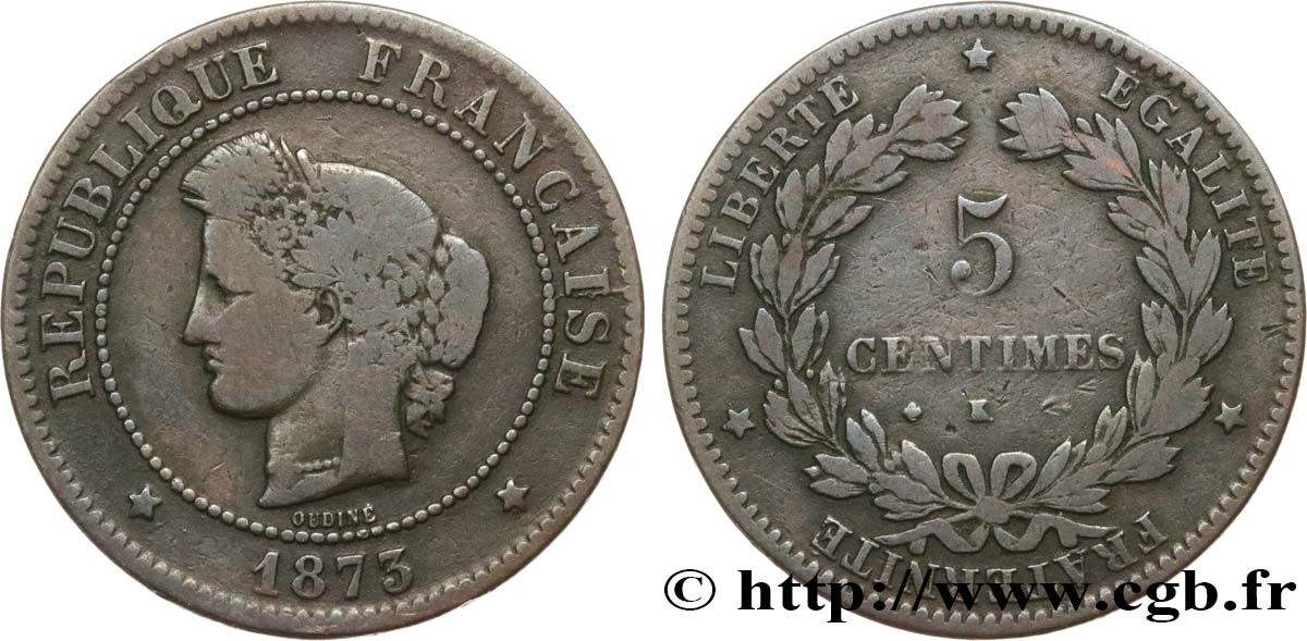 5 centimes Cérès 1873 Bordeaux F.118/8 F 