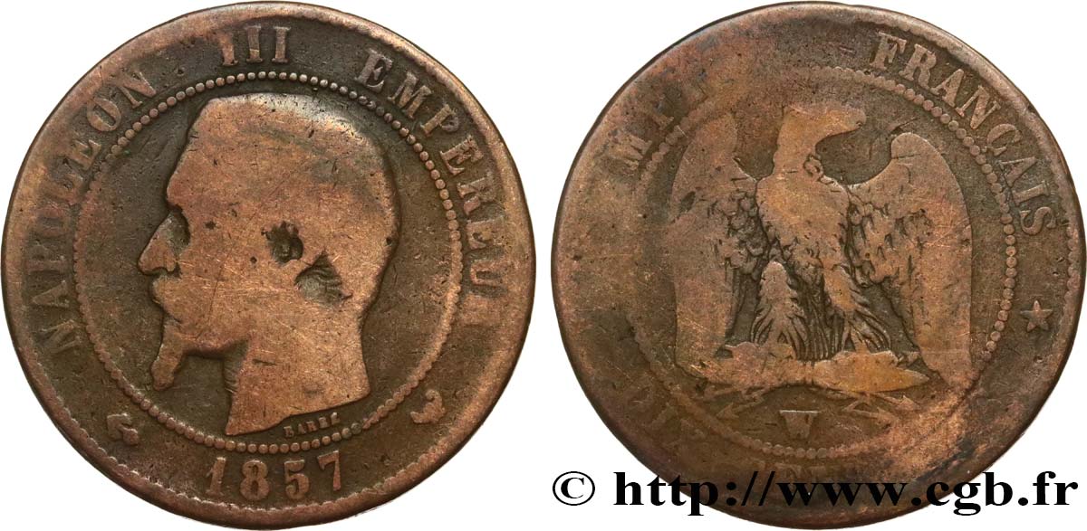Dix centimes Napoléon III, tête nue 1857 Lille F.133/46 B