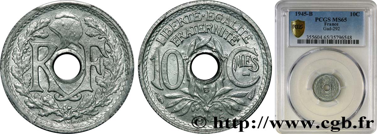 10 centimes Lindauer, petit module 1945 Beaumont-Le-Roger F.143/3 MS65 PCGS