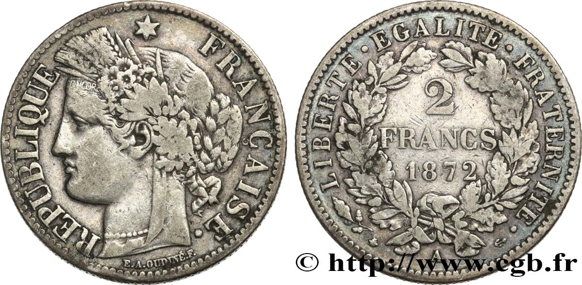2 francs Cérès, avec légende 1872 Paris F.265/8 S30 