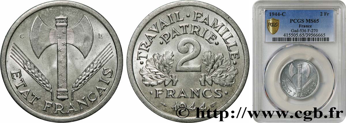 2 francs Francisque 1944 Castelsarrasin F.270/6 ST65 PCGS