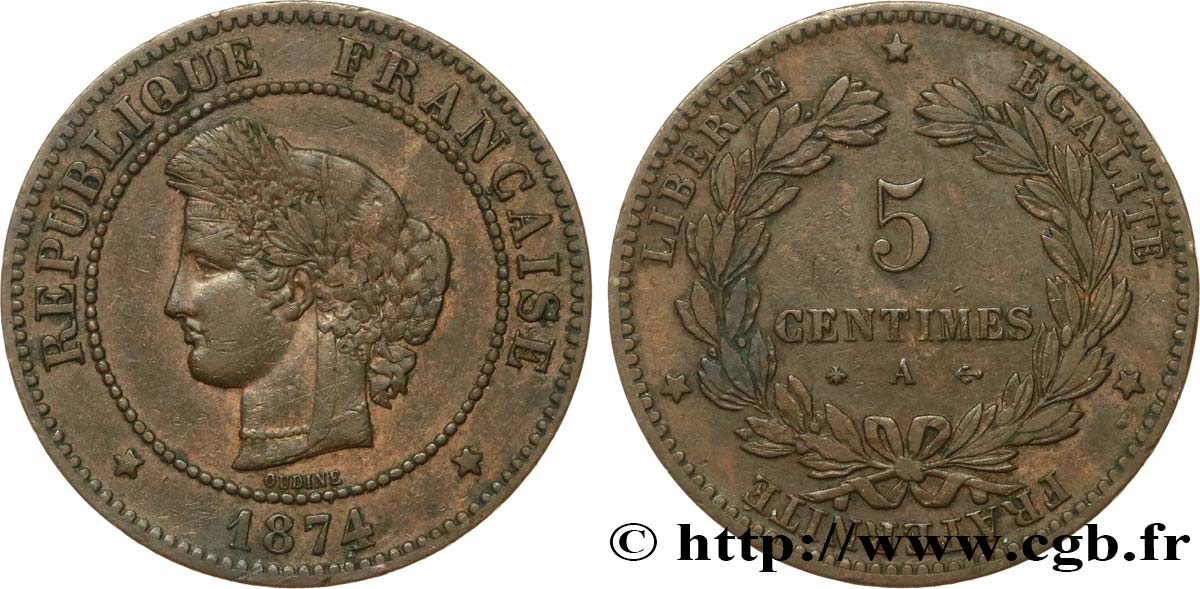 5 centimes Cérès 1874 Paris F.118/9 MB30 
