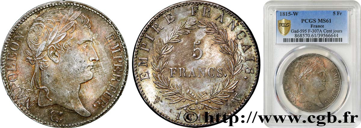 5 francs Napoléon Empereur, Cent-Jours 1815 Lille F.307A/9 MS61 PCGS
