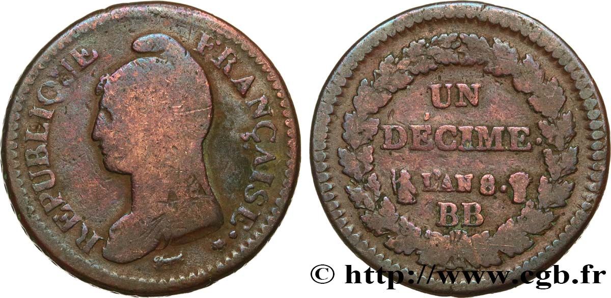 Un décime Dupré, grand module 1800 Strasbourg F.129/62 TB20