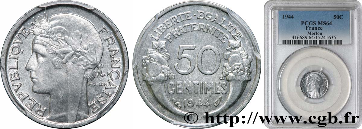 50 centimes Morlon, légère 1944  F.194/3 MS64 PCGS