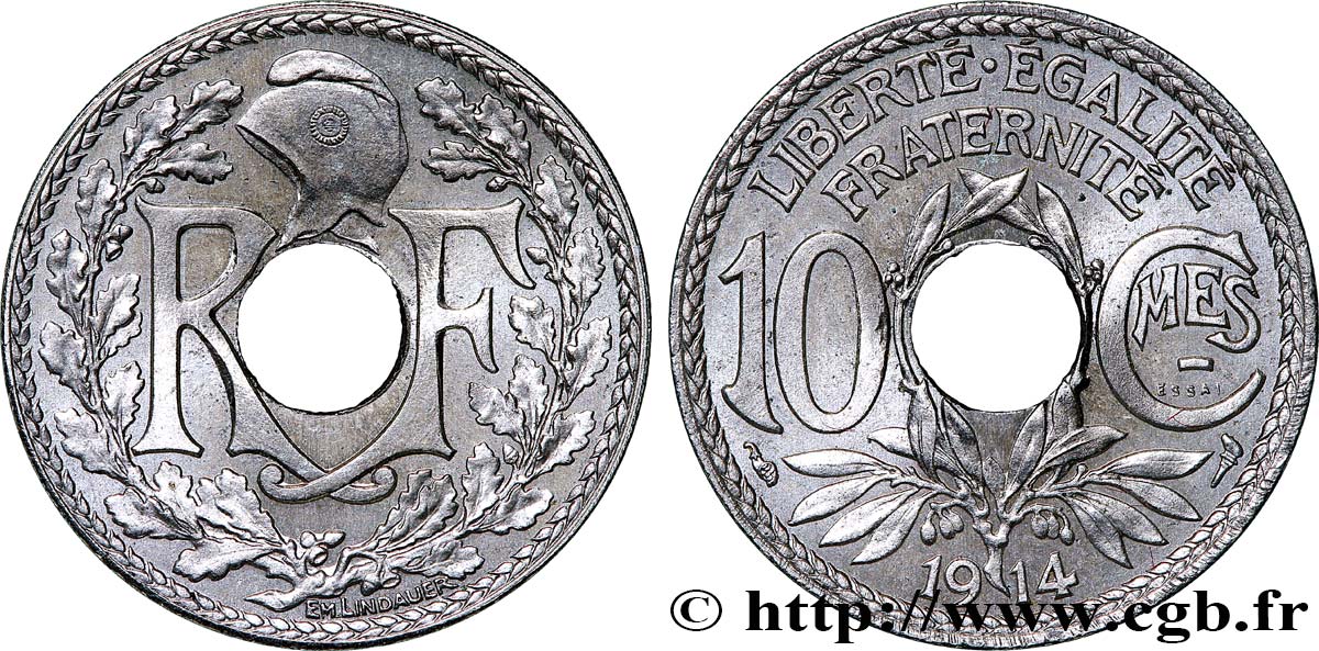 Essai-piéfort de 10 centimes Lindauer en nickel 1914 Paris GEM.39 EP MS63 