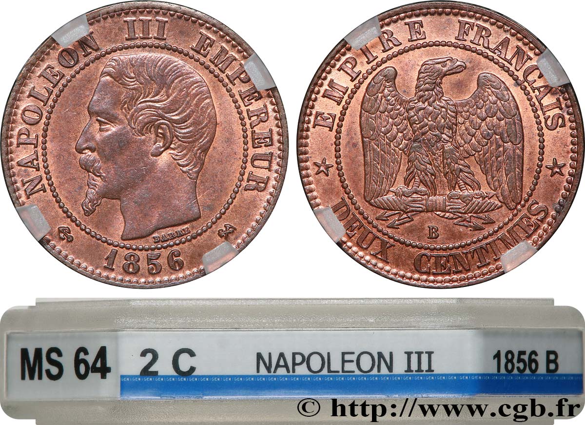 Deux centimes Napoléon III, tête nue 1856 Rouen F.107/39 SPL64 GENI