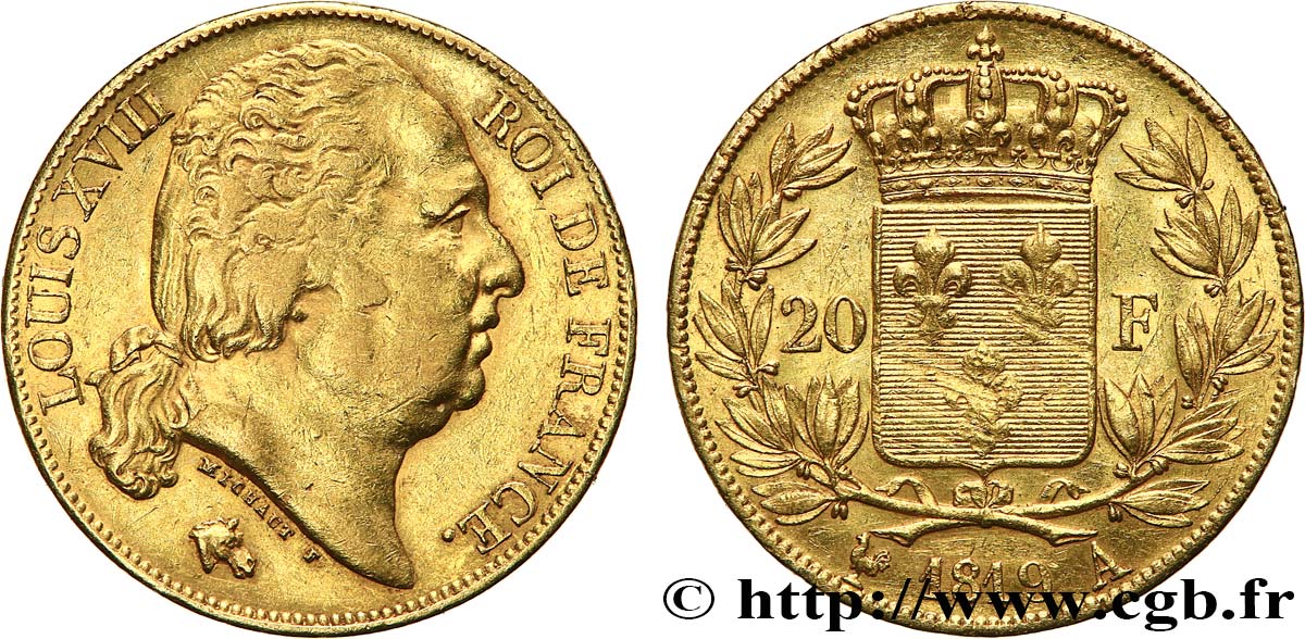 20 francs or Louis XVIII, tête nue 1819 Paris F.519/15 TTB45