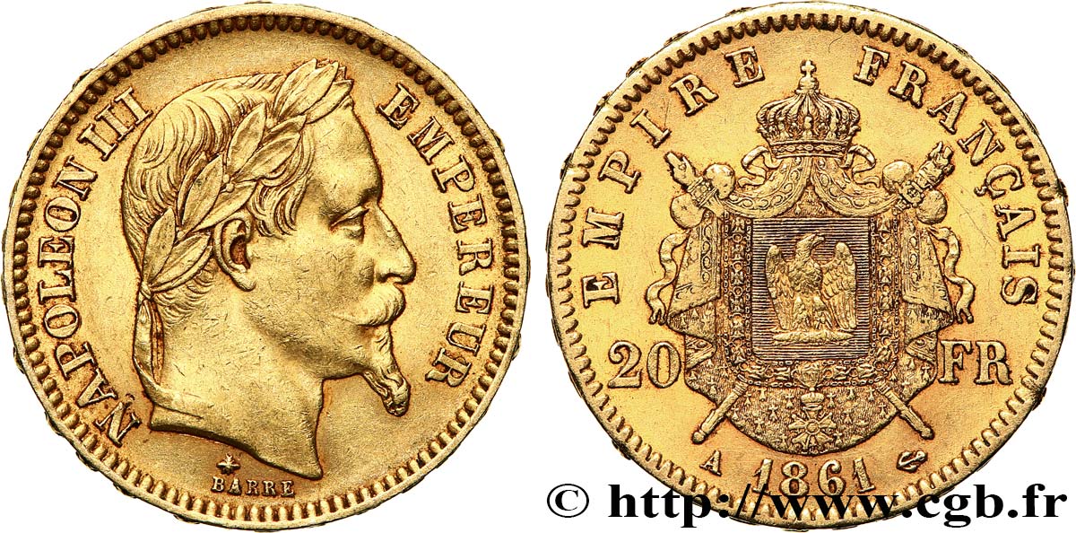 20 francs or Napoléon III, tête laurée 1861 Paris F.532/1 TTB
