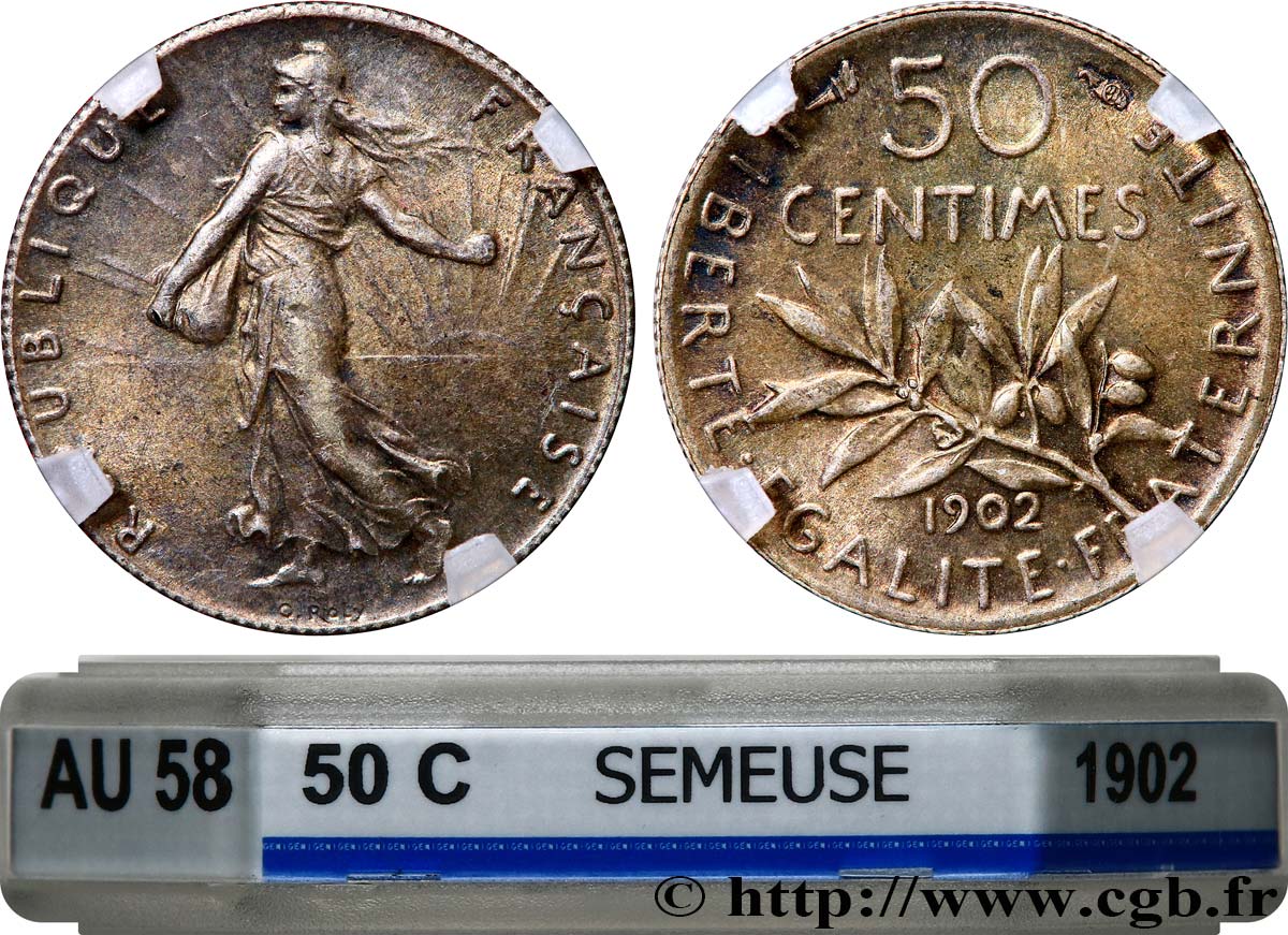 50 centimes Semeuse 1902 Paris F.190/9 AU58 GENI