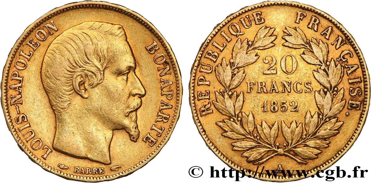 20 francs or Louis-Napoléon 1852 Paris F.530/1 VF 