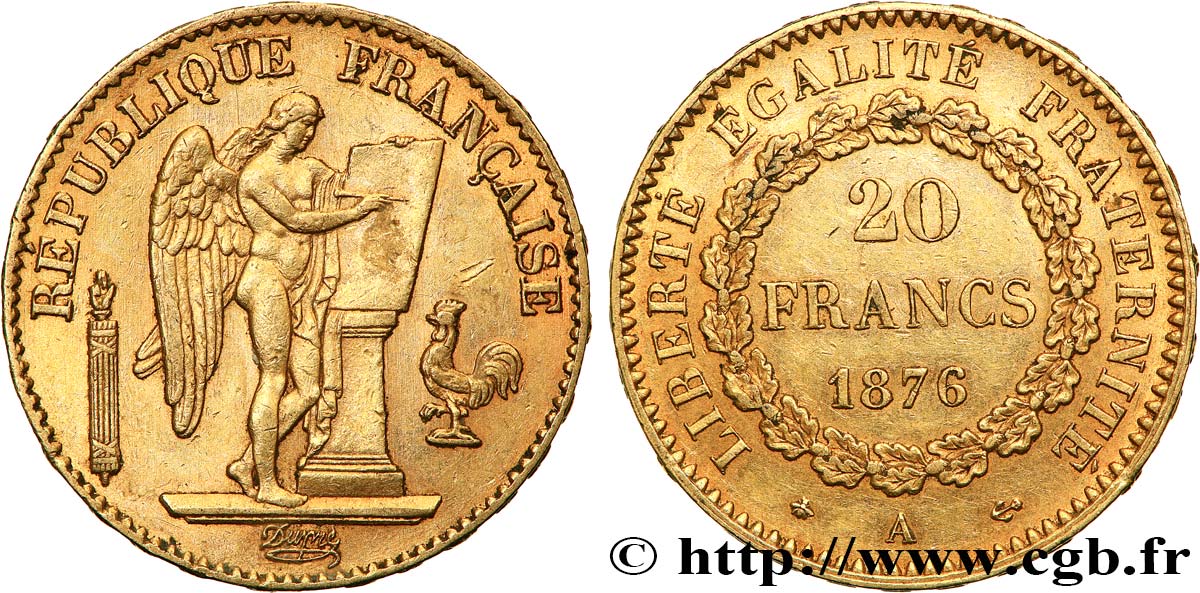 20 francs or Génie, IIIe République 1876 Paris F.533/4 AU 
