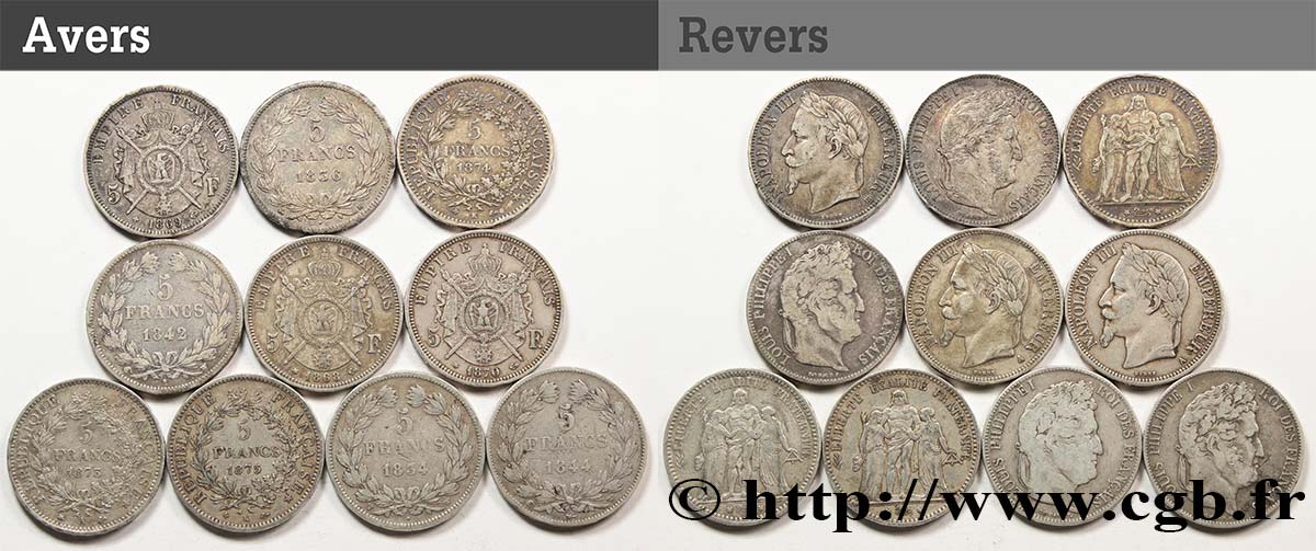 Lot de dix écus de 5 francs n.d. F.-/ TB