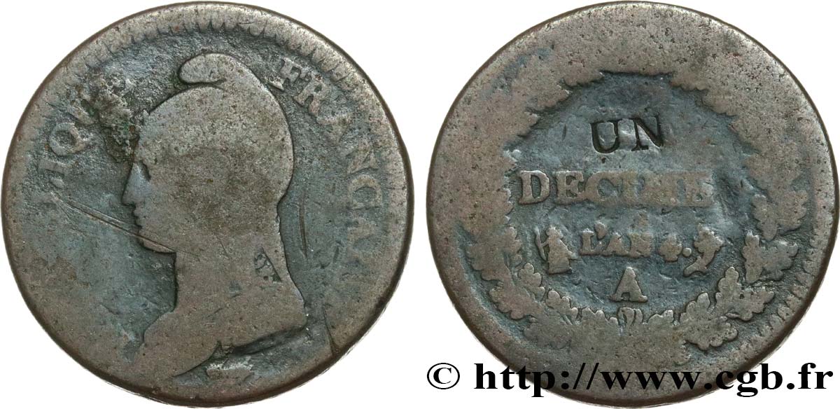Un décime Dupré, modification du 2 décimes 1796 Paris F.127/1 RC8 